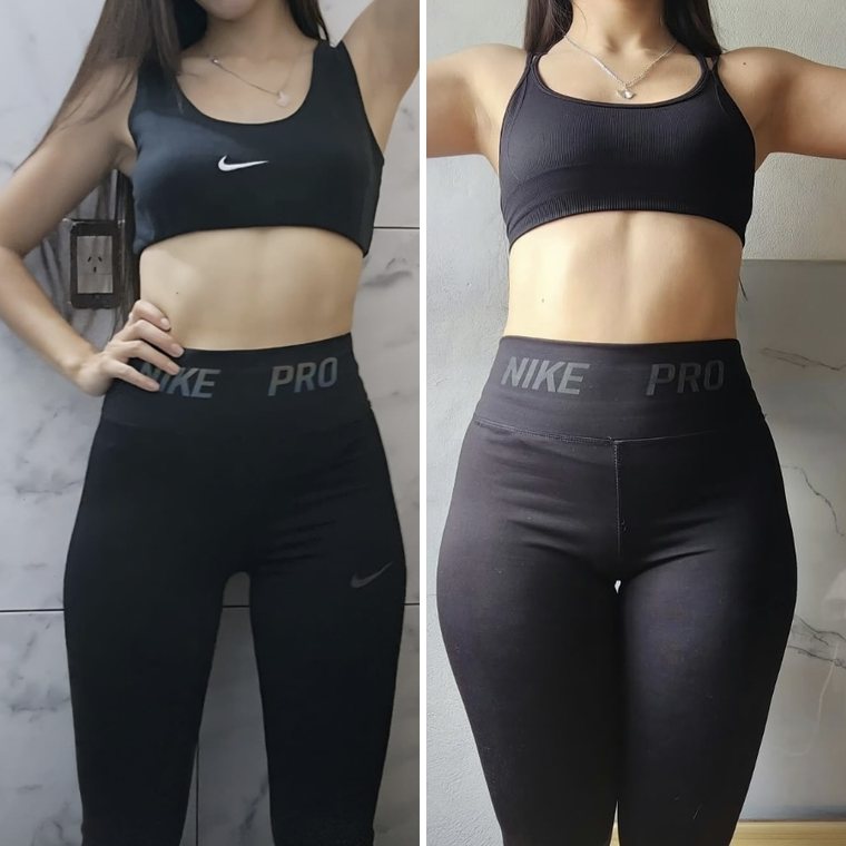 Antes y después de Magali, clienta de GlowFit, vista de frente